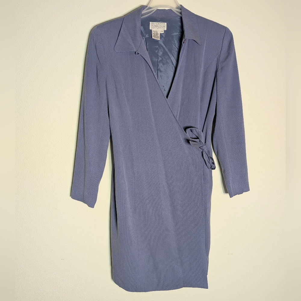 Saks Fifth Avenue Women's Wrap Dress‎ Silk Wool Periwinkle Lavendar Plus Size 14